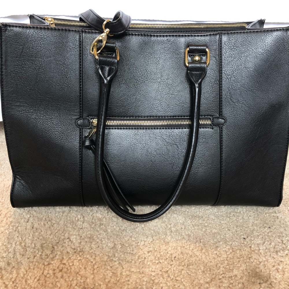 Black leather tote